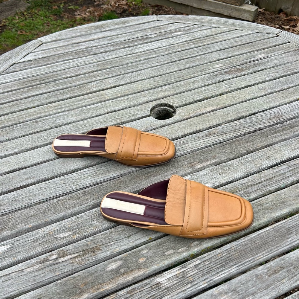 Franco Sarto Tan Brown Leather Duval Mule‎ Womens Slip On Mules Flats Size 7